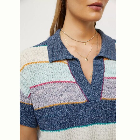 Anthropologie Knit Polo Top Nautical Boho Coastal Cowgirl Oversized Relaxed Fit - Picture 3 of 10